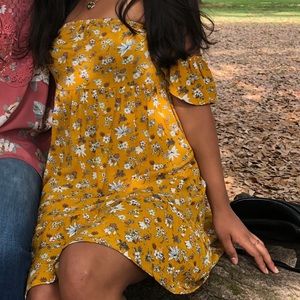 Off the shoulder mustard yellow dress
